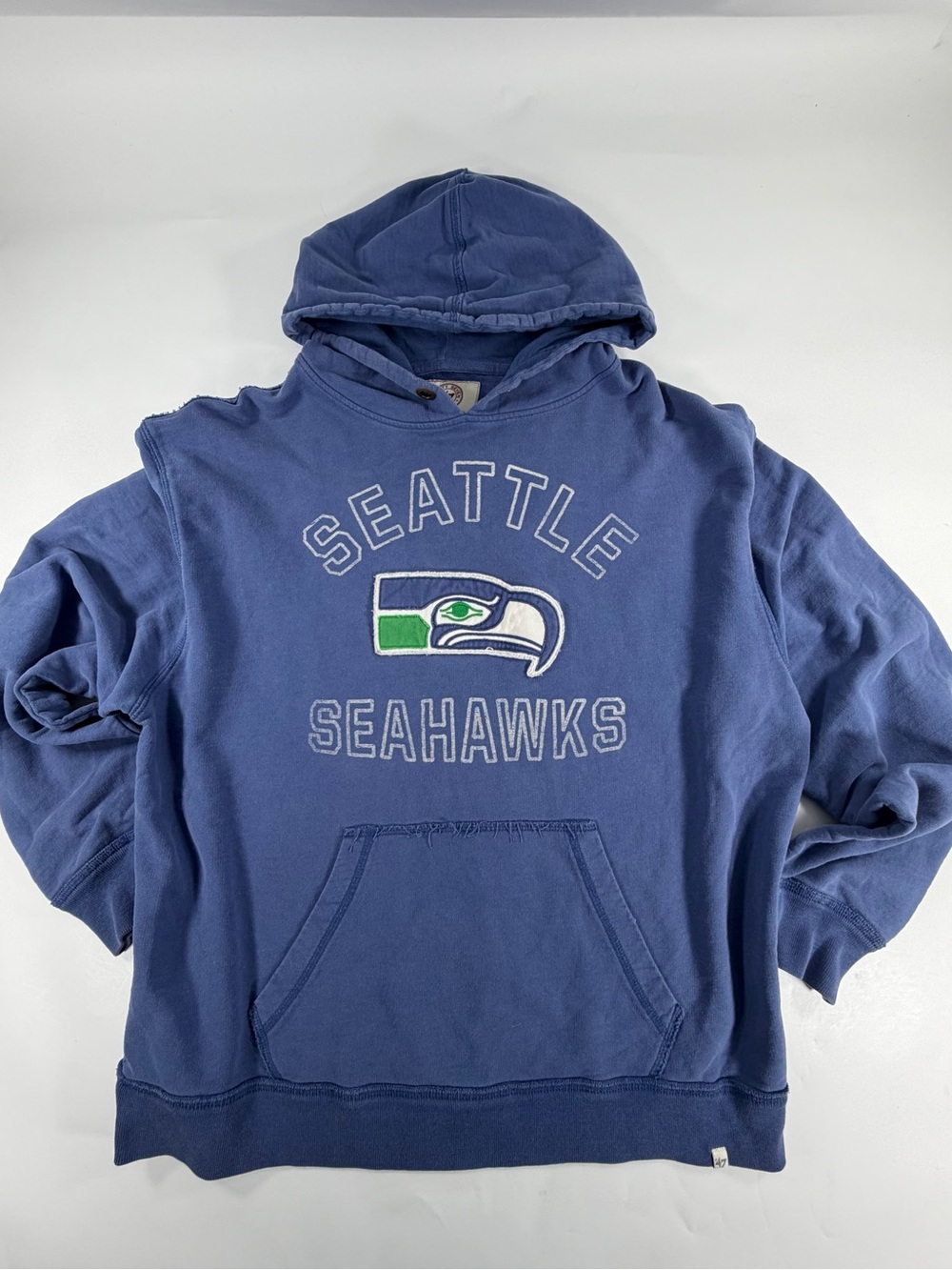 47 Brand Seattle Seahawks Distressed Blue Hoodie NFL Pullover Sweatshirt L